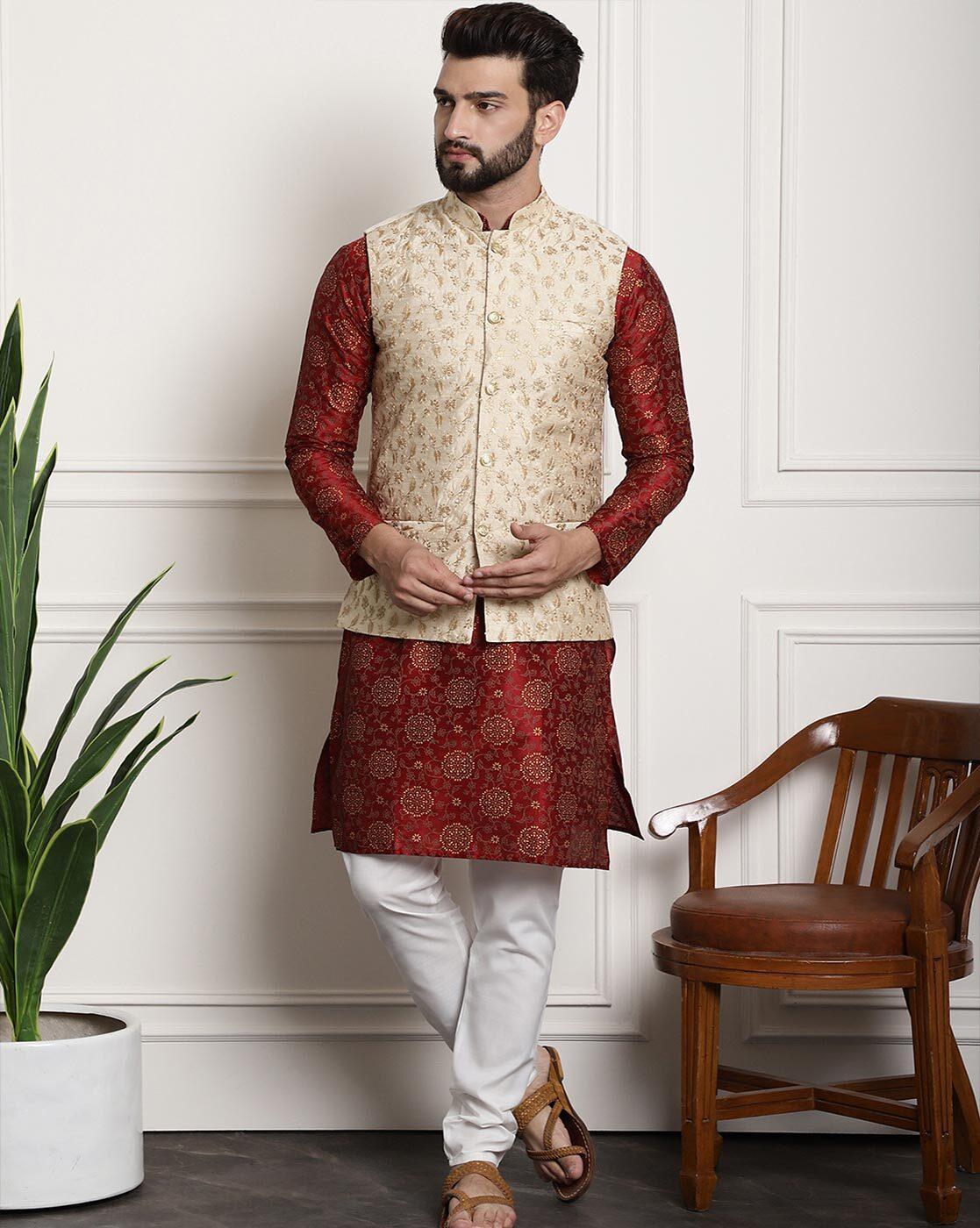 Embellished Silk Kurta & Pyjamas Set with Jacket