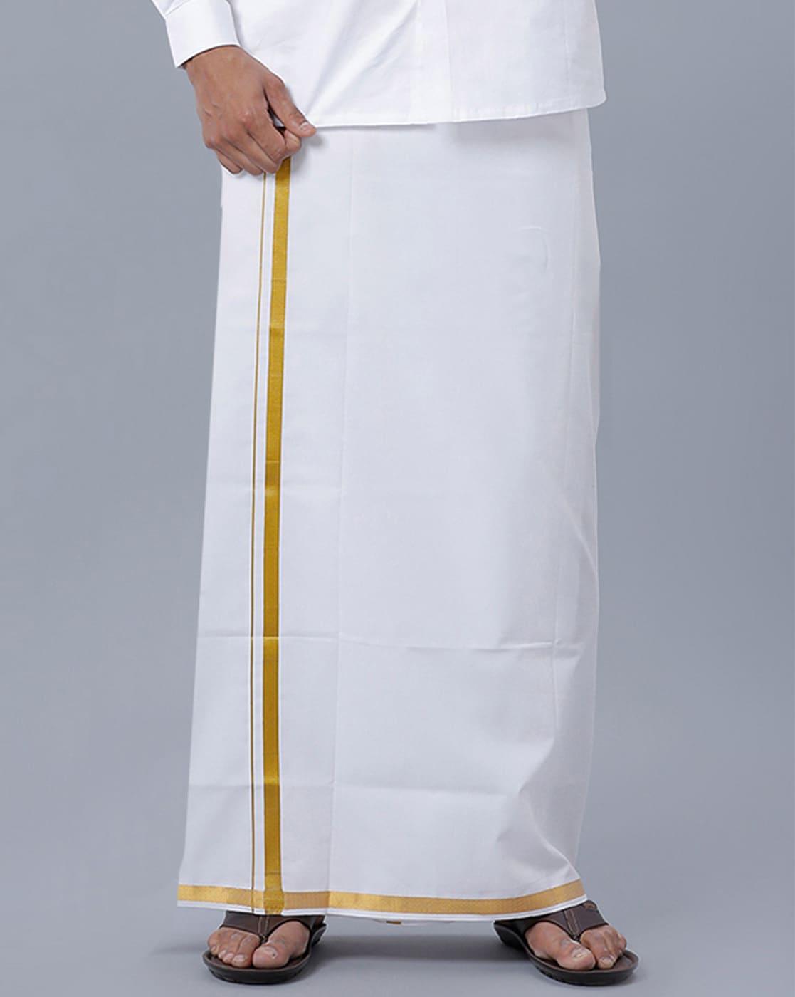 Dhoti with Contrast Striped Zari Border