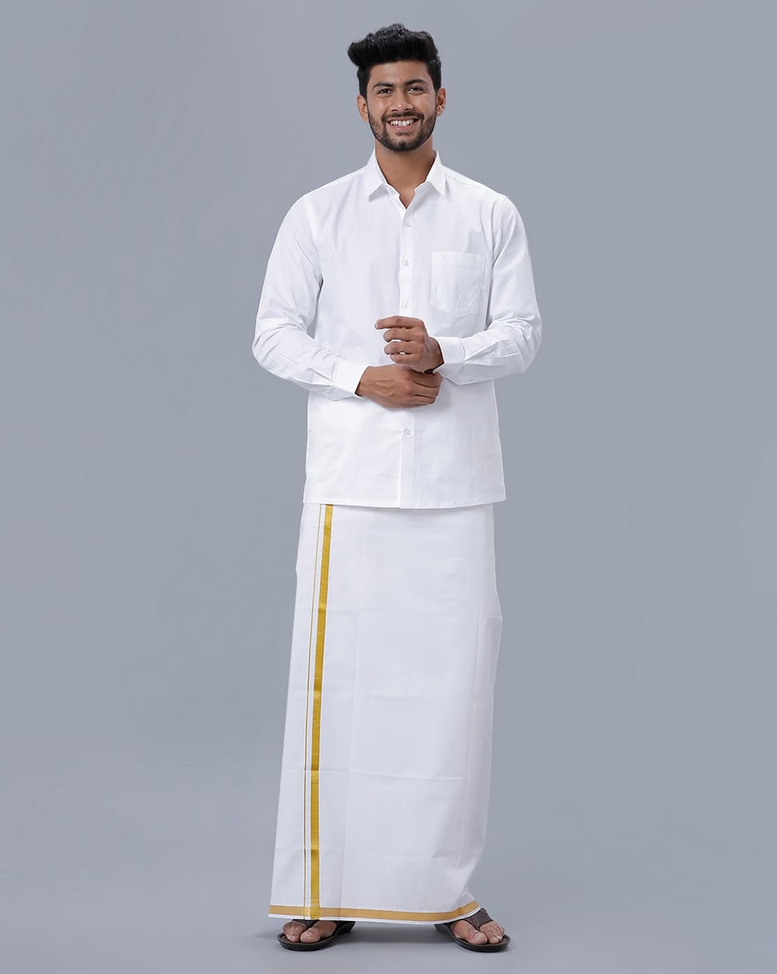 Dhoti with Contrast Striped Zari Border