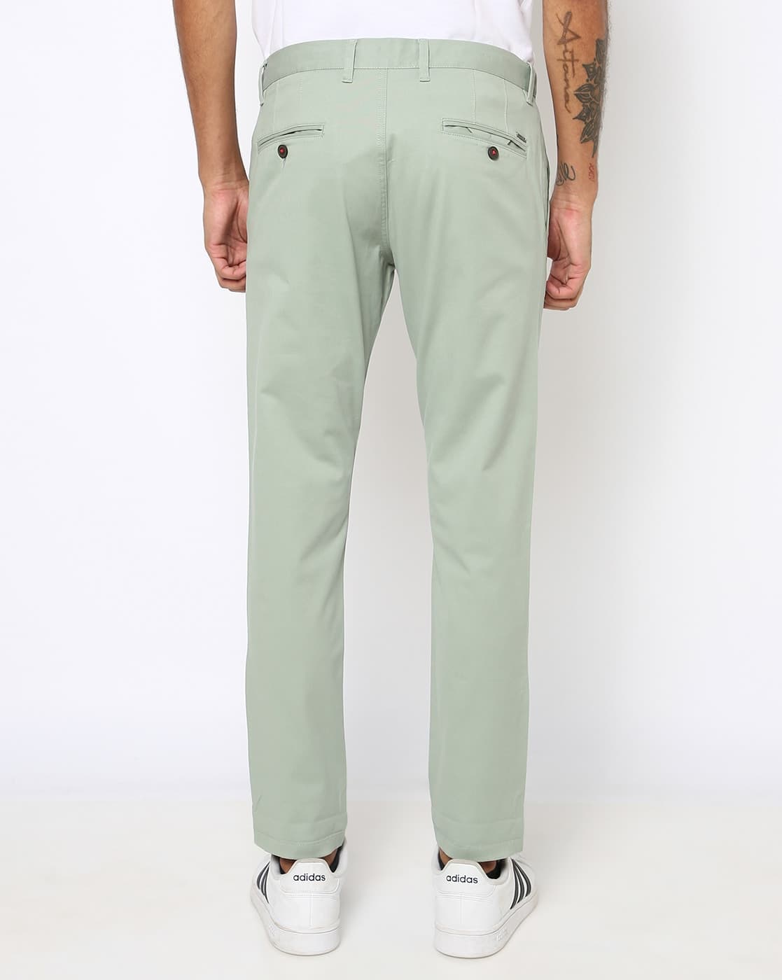 Slim Fit Flat-Front Trousers with Insert Pockets