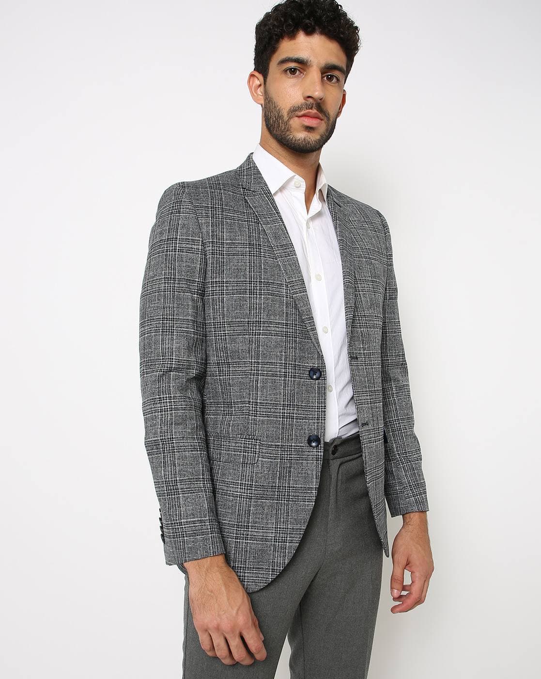 Checked Single-Breasted Slim Fit Blazer