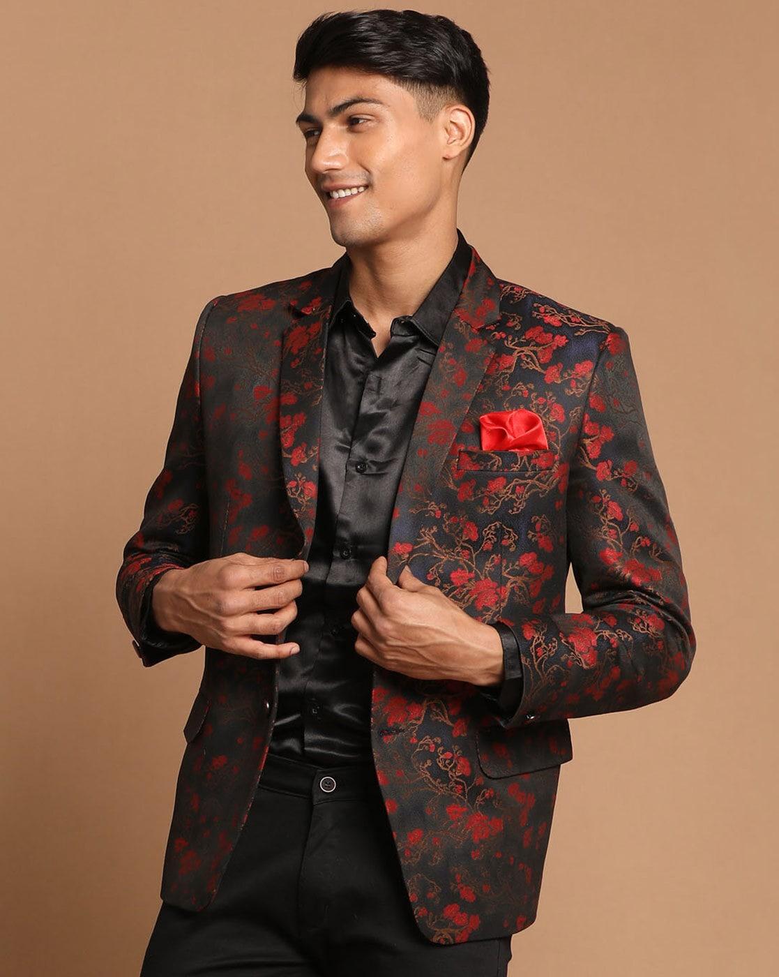 Floral Woven Single-Breasted Blazer