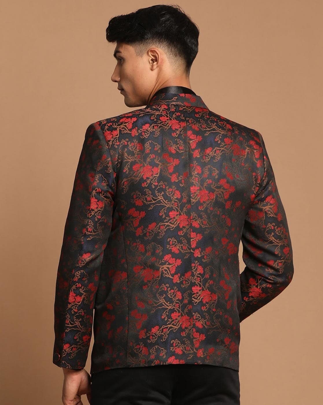 Floral Woven Single-Breasted Blazer