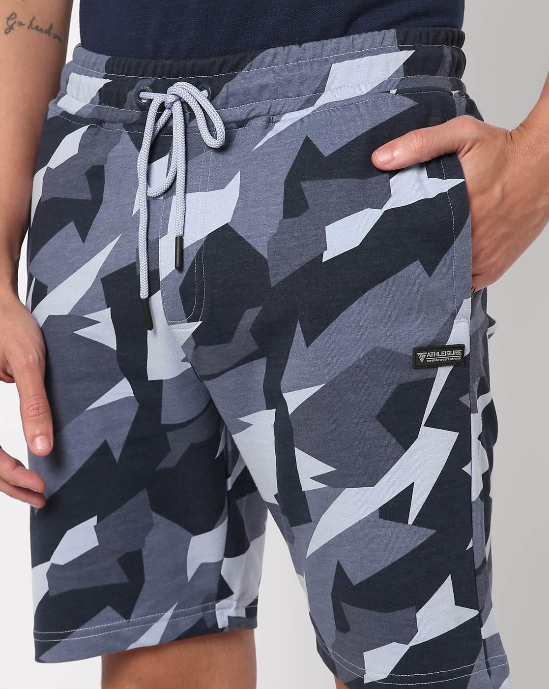 Camouflage Print Knit Shorts with Insert Pockets