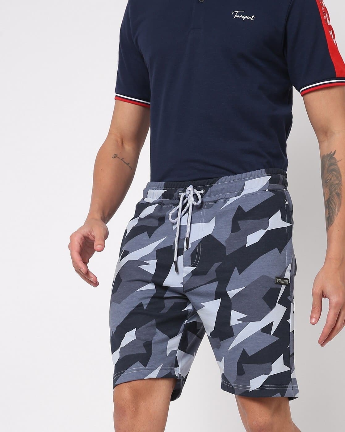 Camouflage Print Knit Shorts with Insert Pockets
