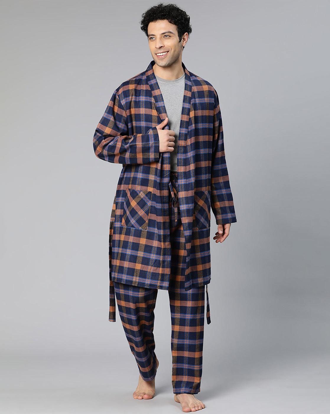 Checked Front-Open Robe with Pyjamas Set