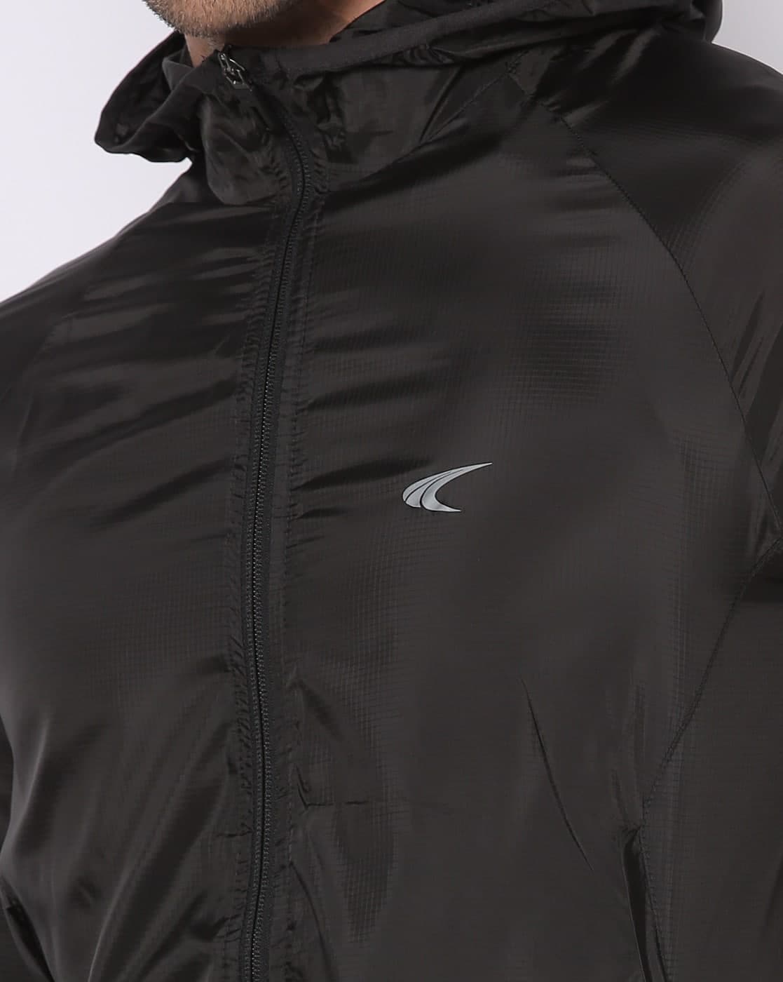 Hooded Running Jacket with Raglan Sleeves