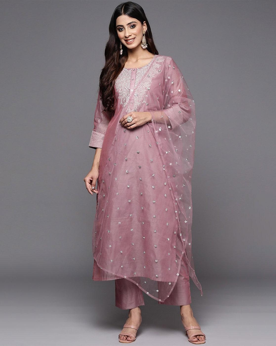 Embellished Straight Kurta with Pants & Dupatta