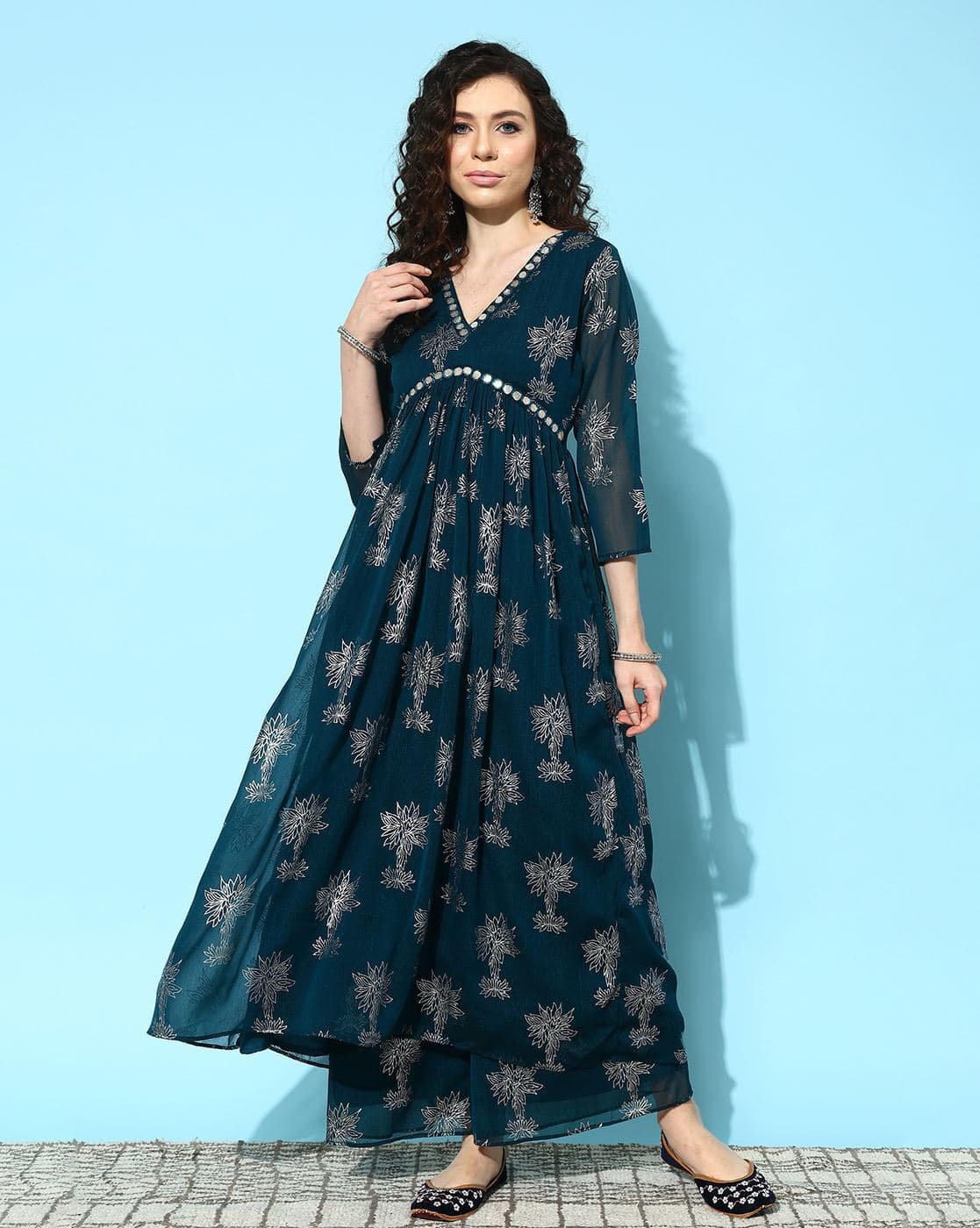 Floral Print A-line Kurta Set