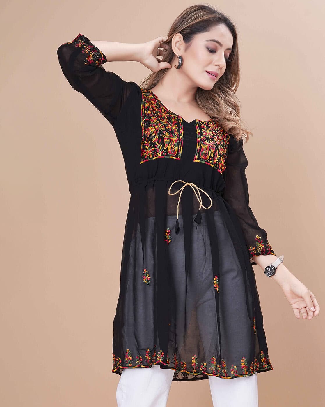 Chikankari Embroidery Flared Kurti