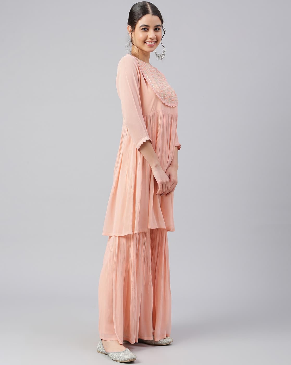 Floral Embroidered Flared Kurta Set