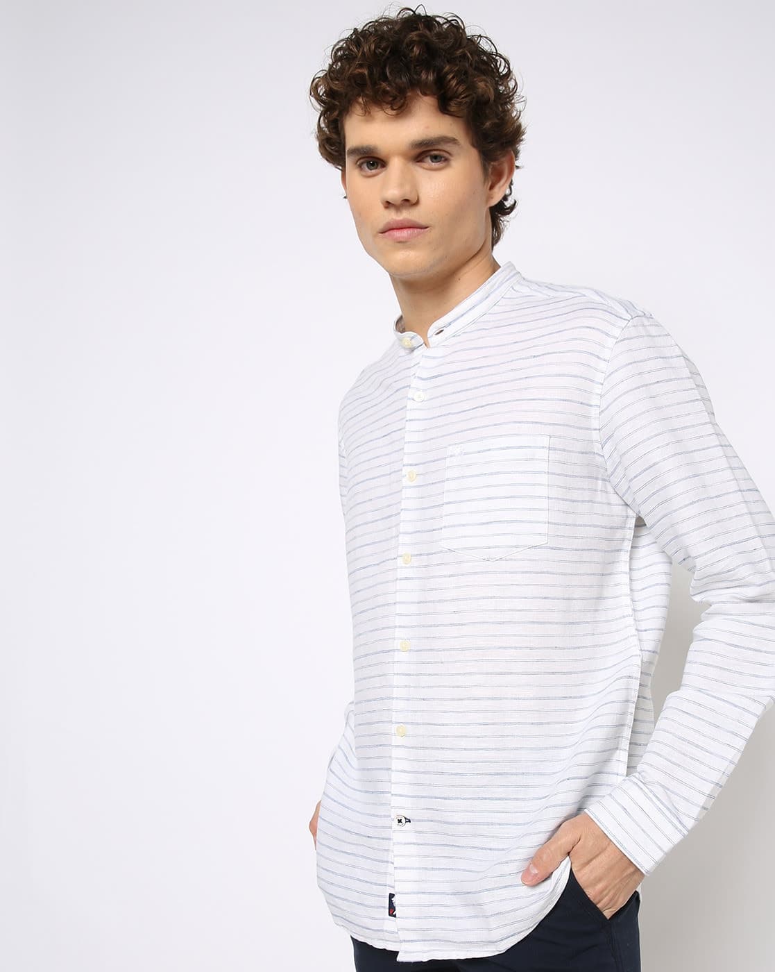 Striped Slim Fit Shirt with Patch Pocket