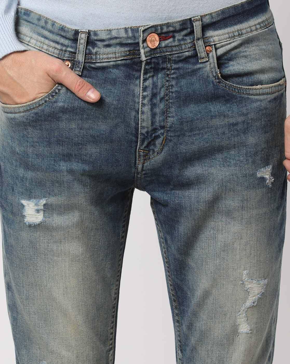 Distressed Cropped Slim Fit Jeans