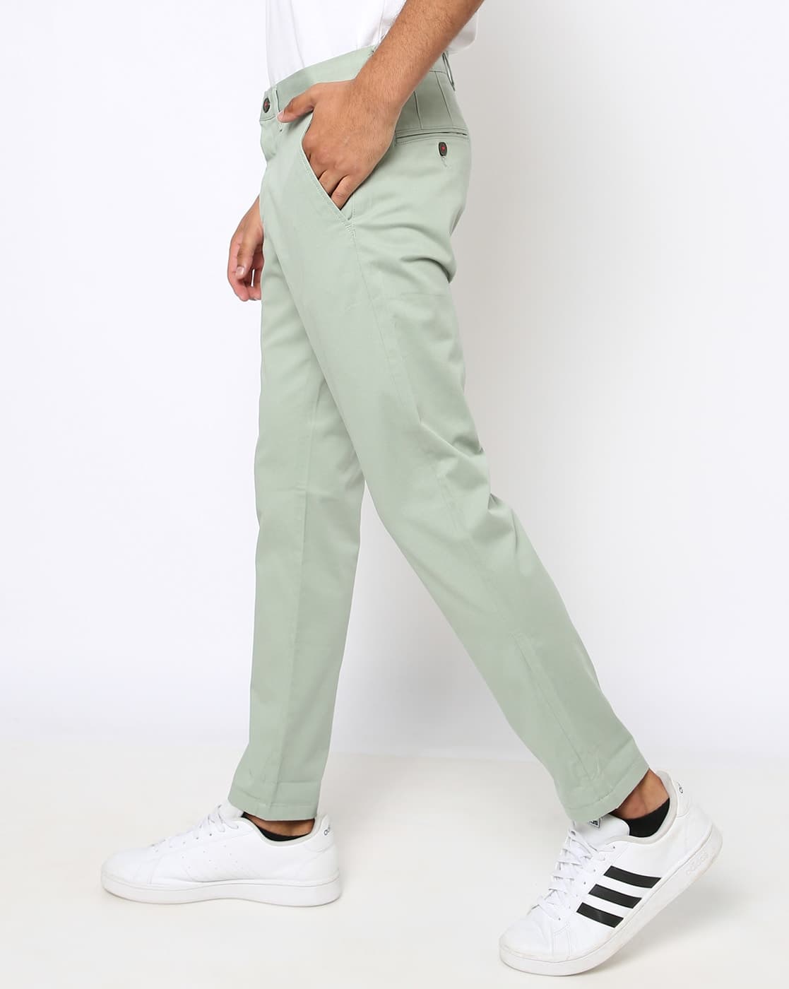 Slim Fit Flat-Front Trousers with Insert Pockets